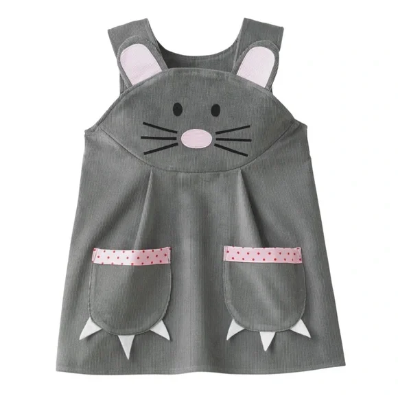 WILD THINGS EUC ADORABLE Mouse Embroidered Appliqué Corduroy Jumper Dress